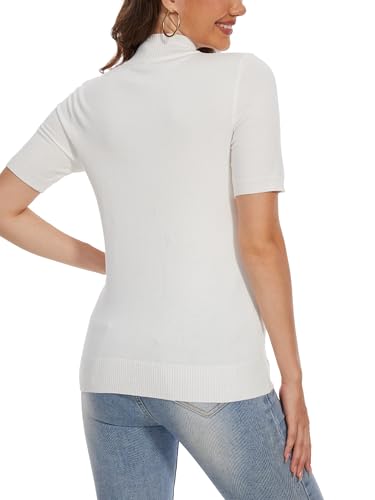 Image of Short Sleeve Mock Neck Turtleneck Sweater Tops Knit T Shirts Capsule Wardrobe Essentials