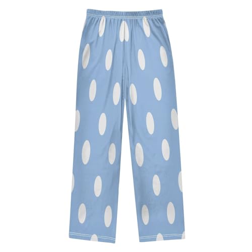 White Polka Dots Blue Lounge Pajama Pants Soft PJ Bottoms for Sleepwear Ages 6-14 Years2