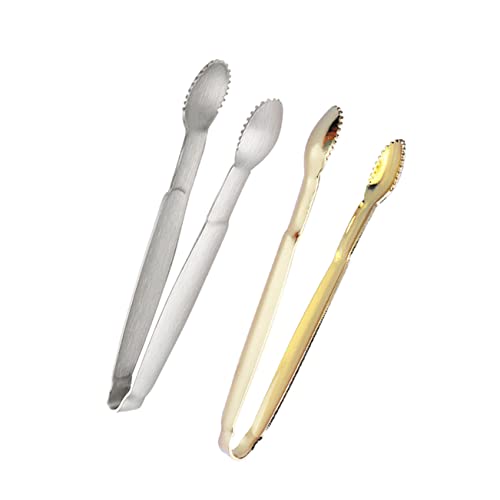 Garneck 2pcs Gold Plated Stainless Steel Sugar and Ice Tongs Elegant Food Serving Clips for Home Party Cafe and Bar Use for Sugar Cubes Appetizers and More