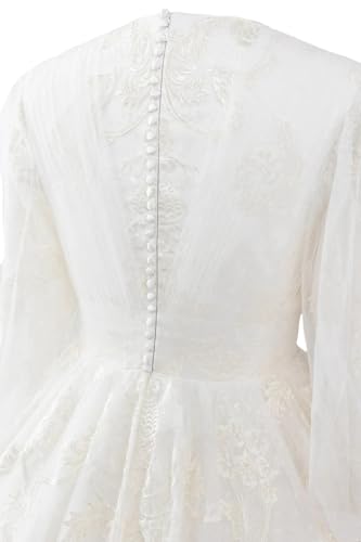 Modest Tulle Lace Wedding Dress Muslim Bridal Gown with Long Sleeves3