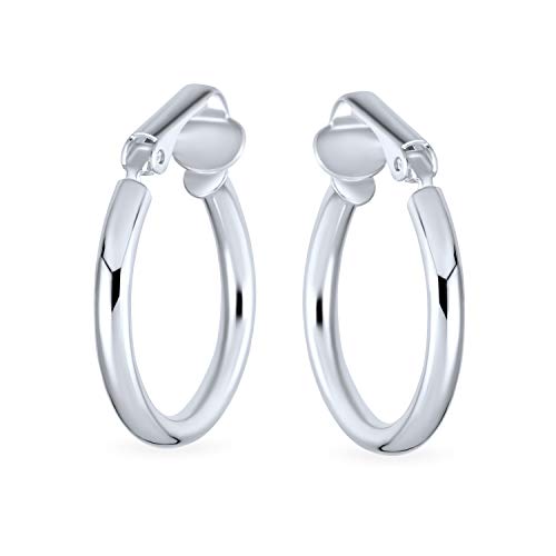 Wide Large Medium Hammered or Simple Tube Hoop Clip On Earrings For Women Teen 14K Yellow Rose Gold Plated .925 Sterling Silver Hinge .75-1 Inch Diameter2