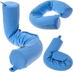 Dot&amp;Dot Twist Memory Foam Travel Pillow for Airplanes - Travel Neck Pillow for Sleeping - Airplane Pillow for Neck Support, Chin, Lumbar and Leg - Adjustable, Bendable Neck Roll Pillow (Light Blue)