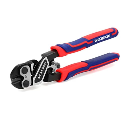 WORKPRO 8" Mini Bolt Cutter, Three-color Bi-Material Ergonomic Handle with Security Lock & More Efficient Leverage, Chrome Molybdenum Steel Blade