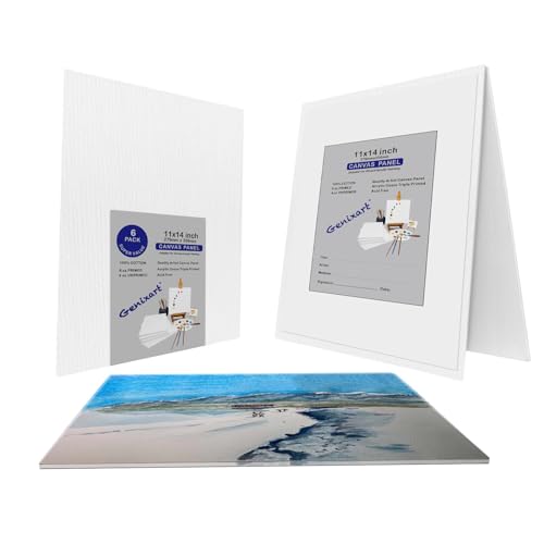 Genixart White Blank Canvas Panels for Art - Primed Artist Canvases Boards for Acrylics & Oils Painting (28x36cm / 11x14 Inch - 6Pack)