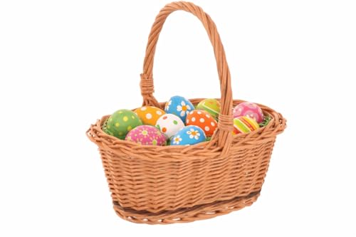 Aqbau Petit panier de Pâques avec anse en osier – Panier de Pâques tressé pour enfants - Panier ovale en osier avec poignée - Panier de Pâques pour...
