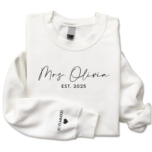 GODMERCH Custom Embroidered Mrs Sweatshirt - Future Mrs Hoodie, Bride Sweatshirts, Gifts for Her Bride to Be Engagement Bachelorette Party Bridal Shower Wedding