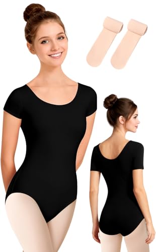 MOLLDAN Women Short Sleeve Dance Leotard 2-piece Set Dance Leotard