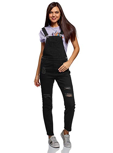 oodji Ultra Mujer Mono Vaquero con Bolsillo en el Pecho, Negro, ES...