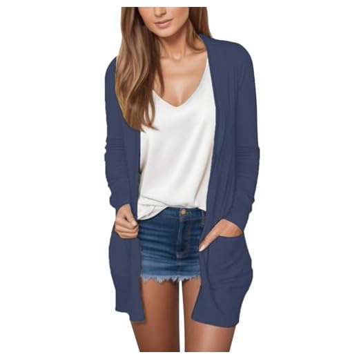 Gilet Long Femme Cardigan Ouvert Manches Longues Ouverte sur Le Devant avec Patte De Boutonnage Et Poches Décontracté Grande Taille Veste Long Tricoté Pull Manteau Pas Cher Chic Et Élégant