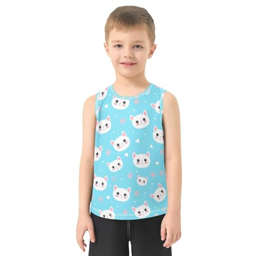 J JOYSAY Cat Paw Hearts Blue Boys Tank Top Sleeveless Muscle Shirts Quick Dry Kids T-Shirts 3-15T2