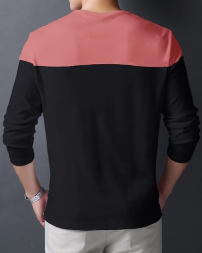 Image of EYEBOGLER Men's Trendy Round Neck Full Sleeves Colourblocked Regular Fit T-Shirt