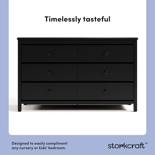 Image of Storkcraft Alpine 6-Drawer Dresser (Black) - GREENGUARD Gold Certified, Black Dresser for Bedroom, Kids & Nursery Storage Drawers, Safety Interlocking Drawers, Pre-Installed Tracks, Kids Bedroom