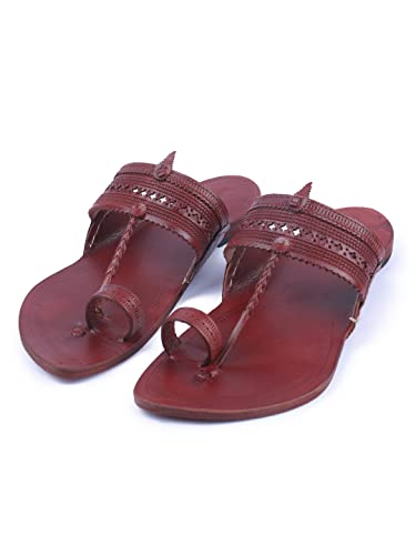 Image of KORAKARI Men Kolhapuri Chappal Handcrafted Sandal Smooth and Comfortable Flip Flops Slipper Stylish Anti Slip Design Genuine Leather Traditional Footwear.
