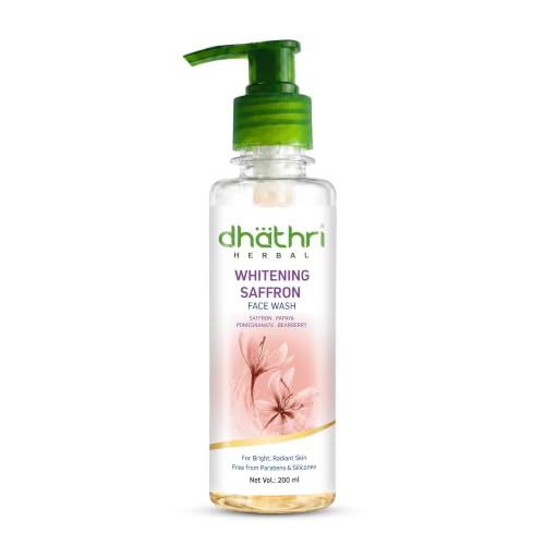 Image of Dhathri Herbal Whitening Face Wash with Saffron, Pomegranate, Bearberry & Papaya for Radiant & Glowing Skin | Lightens Dark Spots & Reduces Blemishes | Paraben & Alcohol Free for All Skin Types, 200ml