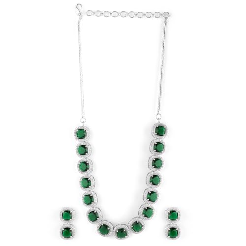 Rubans Rhodium-Plated Emerald Green & Cubic Zirconia Studded Jewelry Set (B0D6RVTQS7) Amazon Price History, Amazon Price Tracker