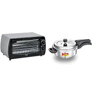 Prestige Potg 9 Pc 800-Watt Oven Toaster Grill (Grey) + Prestige Svachh Deluxe Alpha 3.0 Litre Stainless Steel Pressure Cooker,800 Watts, 9 Liter