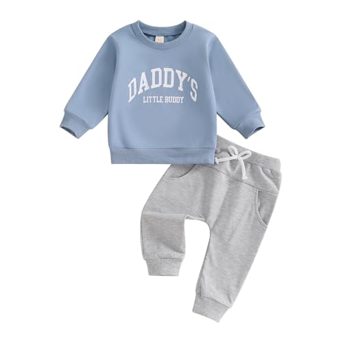 Image of Kupretty Toddler Baby Boy Fall Winter Clothes Letter Graphic Long Sleeve Sweatshirt Pullover Tops + Joggers Pants Outfit Set