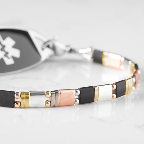 Lauren's Hope Beaded Stretch Medical ID Bracelet in Mixed Metal Tone, Rose Gold, Gold and Silver, Custom Engraved Medical ID Bracelets for Women3