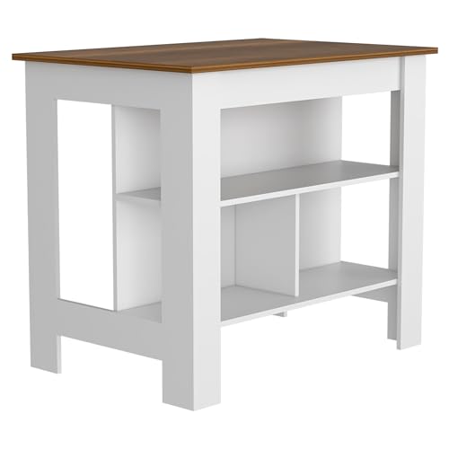 Tuhome Cala Kitchen Island with Antimicrobial Tabletop, Three Open Shelves,