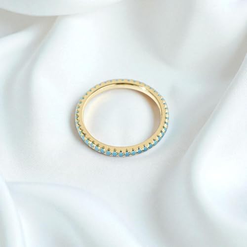 Turquoise Eternity Ring 18K Yellow Gold Engagement Ring Minimalist Stacking Band Wedding Jewelry Everyday Wear Gift for Her3