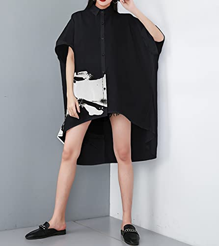 ellazhu Women's Oversized Button Down Shirt Dresses Batwing Sleeves High Low Top for Summer GY1827 A2