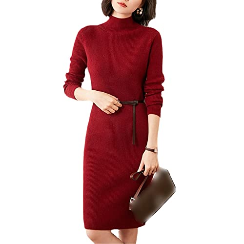 Robe en tricot 100 % cachemire femme Kelsiop col roulé rouge foncé taille L pour l'hiver