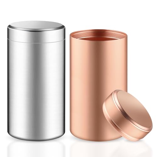 2 Pcs Aluminum Storage Jar Airtight Containers Portable Multipurpose Storage Container Bottles for Spices Coffee Teas Travel Rose Gold & Silver - Large