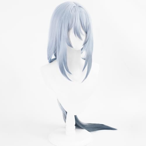 Image of Hanya Gray Black Gradient Wigs with Ponytail Bangs Women Long Straight Wig Game Cosplay Wig Halloween,Christmas,Comic con,Game Show,Carnival,Party