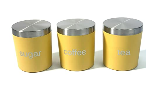 EliteKoopers Mustard Tea Coffee Sugar Canisters Jar Pots Storage Containers For Home Kitchen Accessories (Set of 3)