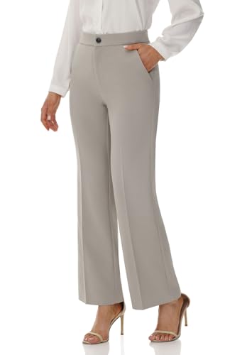Soojun Women's Flat Front Wide Leg Pants Business Casual Trousers Office