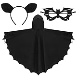 BEQUEMES MATERIAL – Der Fledermausflügel-Umhang besteht aus Polyester, das weich und bequem ist. Das Fledermausohren-Stirnband ist aus Plüsch gefertigt und fühlt sich angenehm an. Die Fledermausmaske besteht aus Kunstleder und fühlt sich glatt an. Dank dieser Materialien lässt sich das Kostüm auch über einen längeren Zeitraum angenehm tragen.