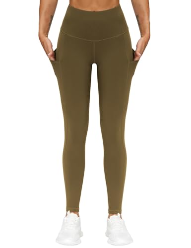 Image of THE GYM PEOPLE Thick High Waist Yoga Pants with Pockets, Tummy Control Workout Running Yoga Leggings for Women