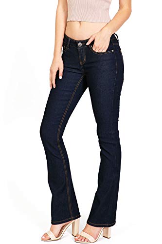 Wax Women's Juniors Mid Waist Boot Cut Straight Jeans