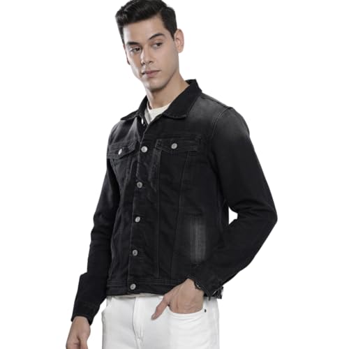 Image of The Indian Garage Co Men Slim Fit Solid Denim Trucker Jackets