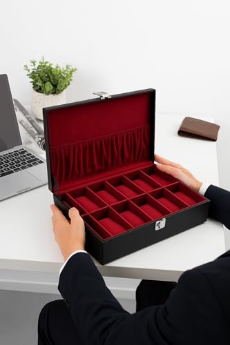Image of Men's and Women's Watch Box Organiser-12 Slots in Leatherette and Suede (Cecelia)