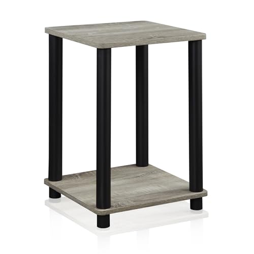 Image of Furinno Modern Grey Side Table, 2-Tier Square Top End Table with Open Shelf, Toolless Night Stand, Bedside Table, for Living Room, Bedroom, Grey Oak