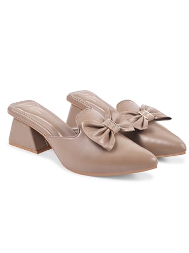 Image of JM LOOKS Women's Pointed Toe Mules with Bow Accent Stylish Block Heel Slip-On for Effortless Elegance For Women & Girls