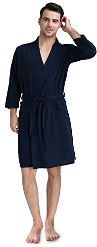 Dowesrobe Men's Lightweight Robe Medium, Blue Short Mens Robe Knee Length,Mens Summer Bathrobe Soft Absorbent(Blue, Medium) #TOP29