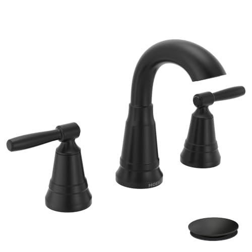 Image of Moen Halle Matte Black Widespread Traditional Bathroom Faucet with Drain Assembly for 3-Hole Applications, 84972BL