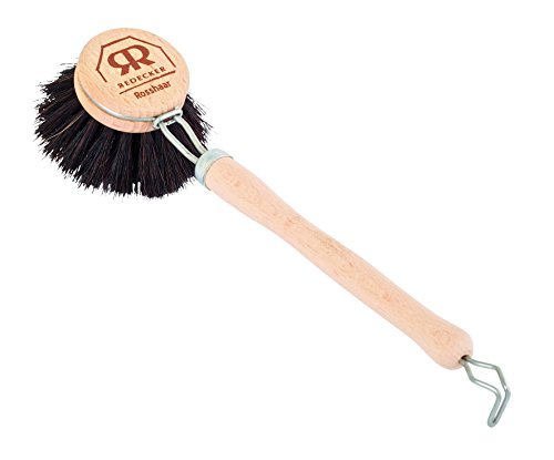 Image of Redecker Dish Brush Set, Horsehair Bristles, 1-1 /2 Inch Round, 2 Pack - Wooden Dish Brushes for Delicate Cleaning, Made in Germany