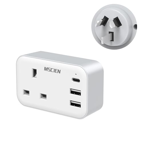 UK To Australia Plug Adapter with 3 USB China New Zealand Australian Plug Adaptor from UK 4 in 1 Grounded Charger to Australia Travel Plug Adaptor for AUS NZ Argentina Fiji and More (Type I)