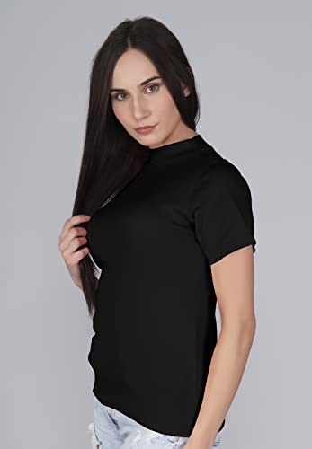 Image of A5057 Women's Basic Solid Turtle Neck Half Sleeves Stretchable Ribbed Stylish Women Top