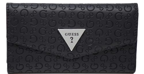 GUESS Women's Basira Logo Embossed Slim Trifold Wallet Clutch Bag - Black