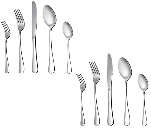 Image of Silverware Set 10 Pieces, Stainless Steel Flatware Set, Mirror Polish Cutlery Set, Utensil Sets Service Set for 4 (Silver, Set of 10)