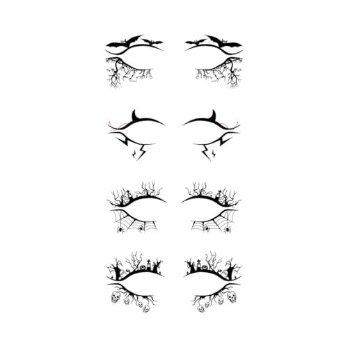 4 Pcs Halloween Eyeliner Stickers Face Tattoos Scary Spider Skull Bat Witch Eye Shadow Black Makeup for Women Party Decorations