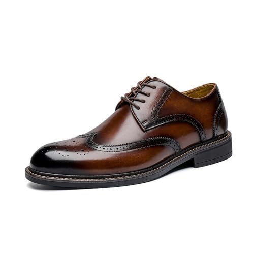 Spring Men's Leather Shoes Men's Leather Business Casual Soft Bottom Derby Men's Leather Shoes Handmade British Style Brogue Wedding Shoes(Brown,38)2