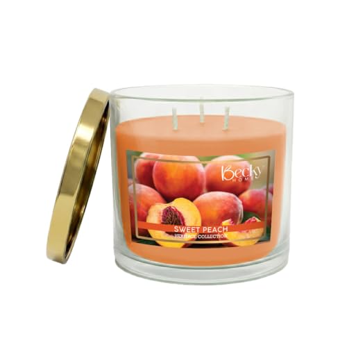 Becky Home 14.5oz Peach Scented Candles for Home 60 Hrs Soy Wax Candle Peach Candle for Stress Relief Fall Candles Candle Gifts for Men and Women