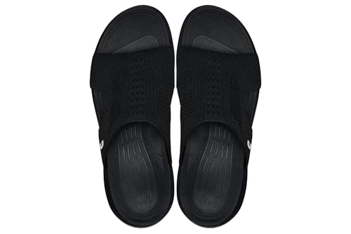 CALTO Men's Invisible Height Increasing Elevator Shoes - Black/Knitted Black Ultra Light-Weight Slip-on Comfort Sandals - 2 Inches Taller - X1657 - Size 10 D(M) US4