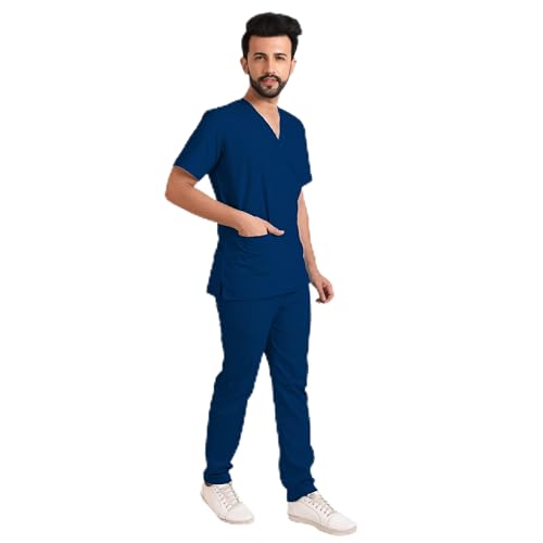 Image of TrendyUniform Unisex Regular Fit Polyester Cotton Scrub Suit for Componder| V-Neck Top and Drawstring Pant |Half Sleeves Hospital Uniform for Doctors, Nurses and Dentist, OT