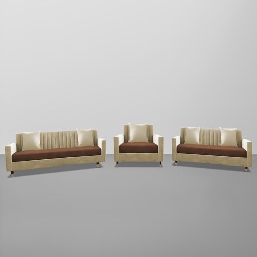 Image of Casaliving Garcia 3+2+1 Seater Sofa Set for Living Room (Cream Brown Colour) Premium Fabric Sofa